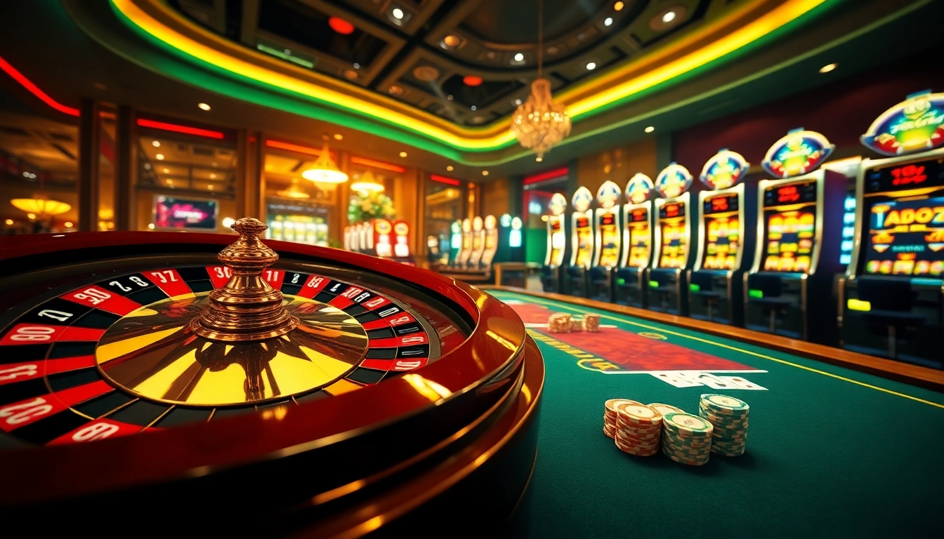 Experience the excitement of pg soft gaming with vibrant casino elements including roulette and poker.