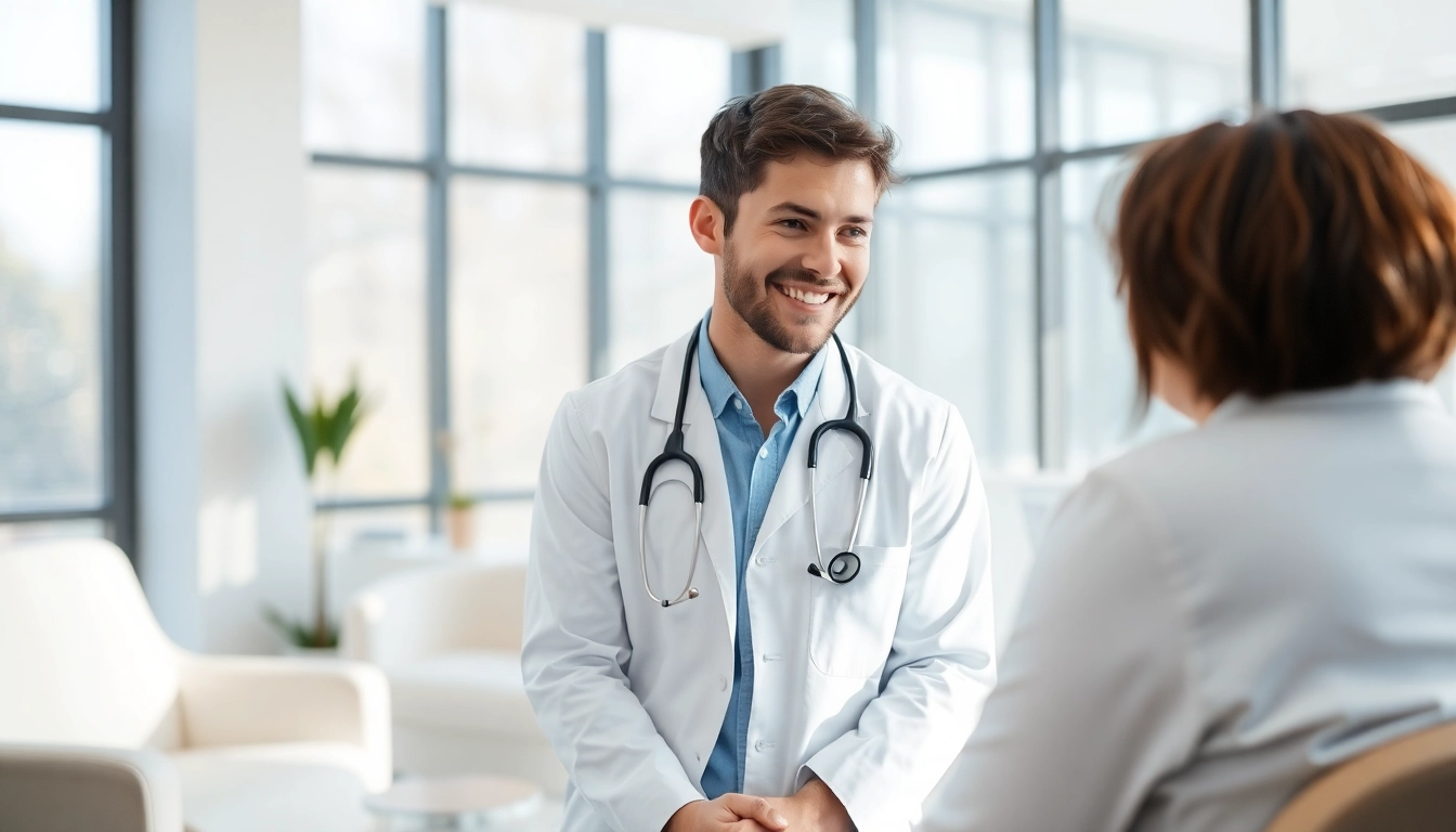 Consultation at a health clinic Chifley Square with a friendly doctor and patient.