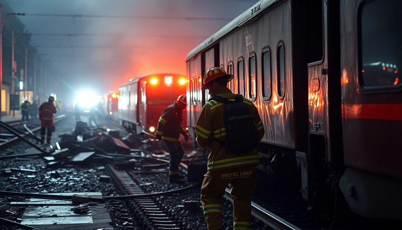 Emergency responders assisting victims of a spain train crash in a chaotic scene.