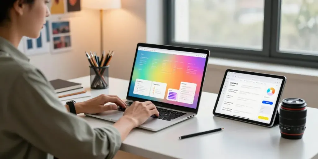 Automated content creation workspace with a strategist using AI tools