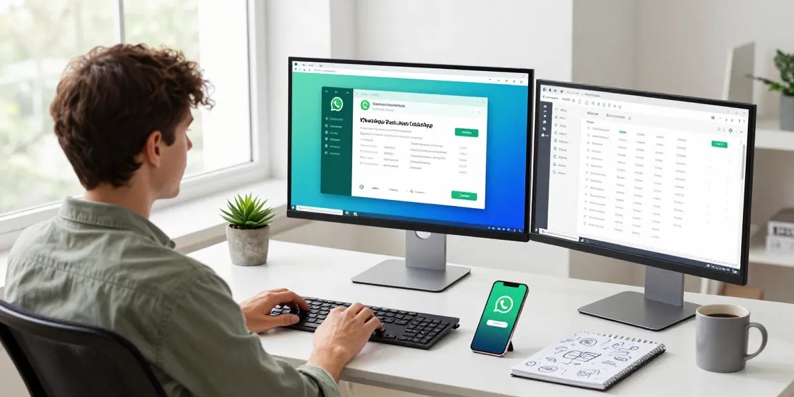 Engaged user utilizing WhatsApp電腦版 on a modern workspace computer setup.