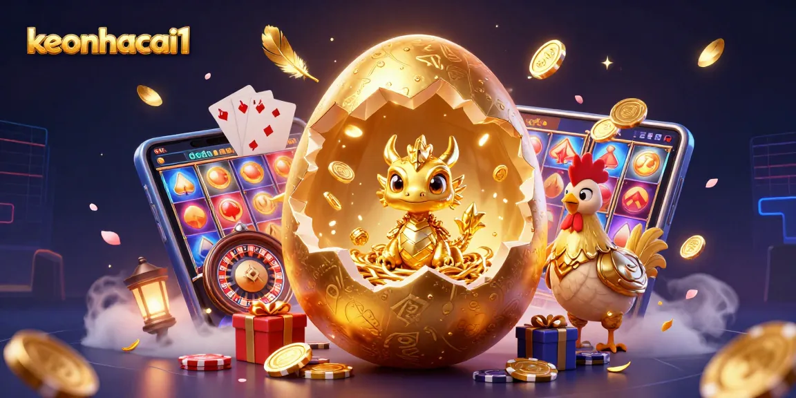 Experience exciting bets with keonhacai1 featuring a golden dragon and dynamic casino elements.