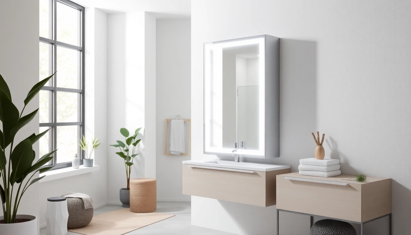 Spiegelschrank mit LED Beleuchtung zeigt modernes Design und praktische Funktionalität im Badezimmer.