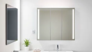 sonni Spiegelschrank im modernen Badezimmer mit LED-Beleuchtung und eleganten Oberflächen.