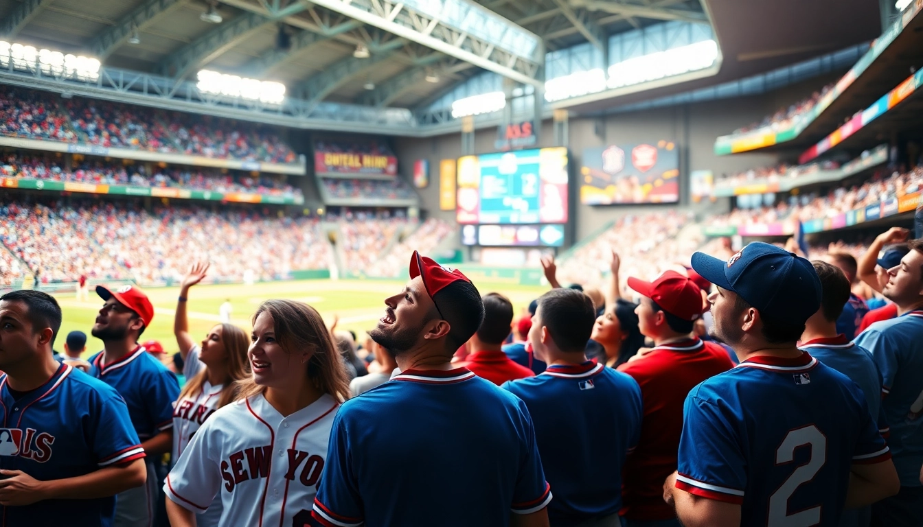 mlb중계에 열광하는 팬들이 가득한 스태디움 장면