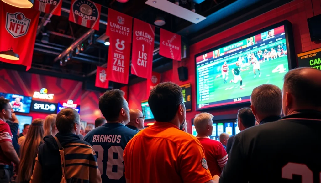 Engaged fans enjoying sports at the best sportsbooks in Mexico, creating an energetic atmosphere.
