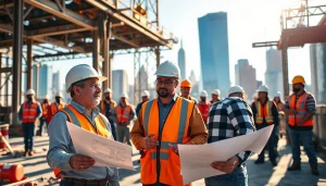 Collaborative team of New York City General Contractor professionals at a construction site.