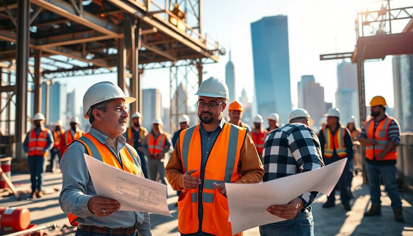 Collaborative team of New York City General Contractor professionals at a construction site.