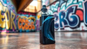 Vozol bietet stilvolles Vape-Gerät in urbaner Umgebung mit modernen Graffitis