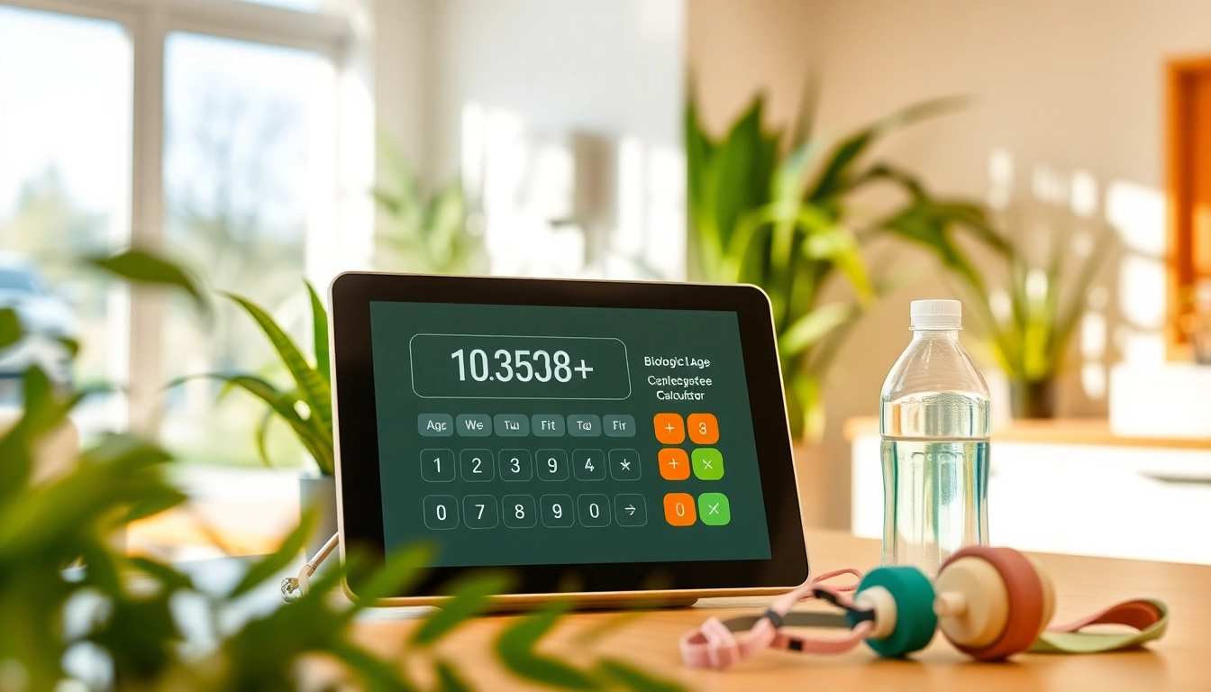 Interactive biological age calculator on a digital device in a modern health setting, highlighting wellness.