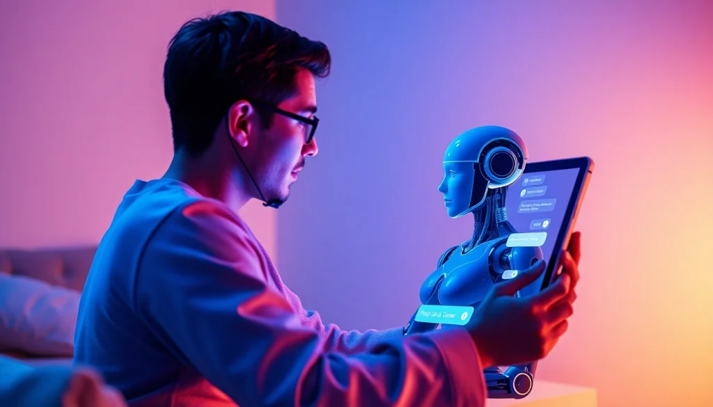 Engaging AI chat sex interaction showcasing a lifelike digital character in a cozy virtual environment.