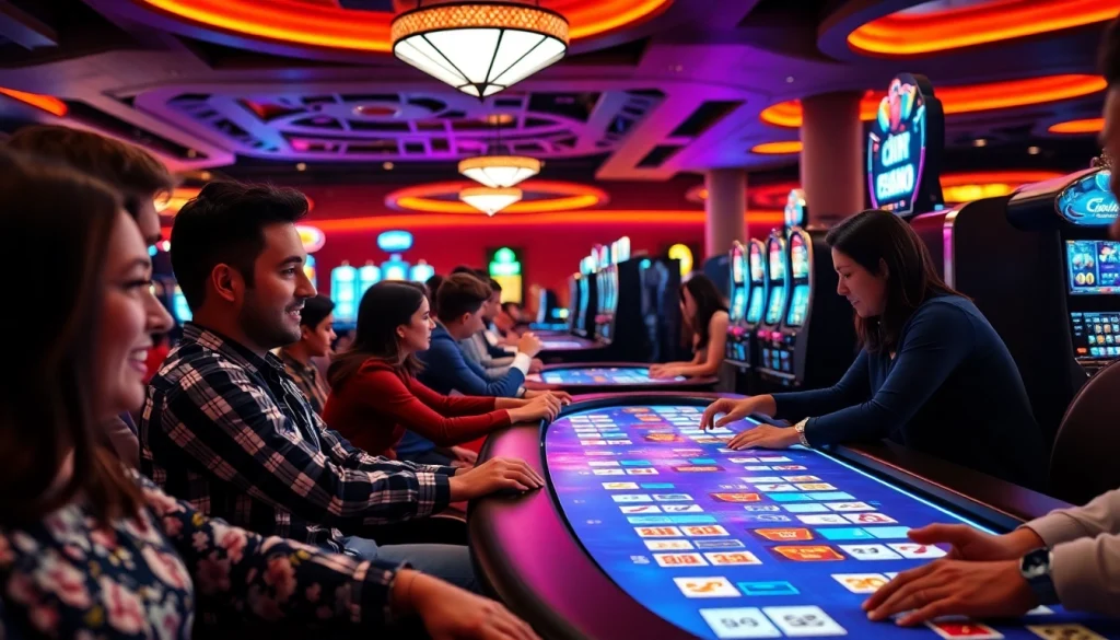 Experience the excitement of online casino Texas with players enjoying diverse games in a vibrant setting.