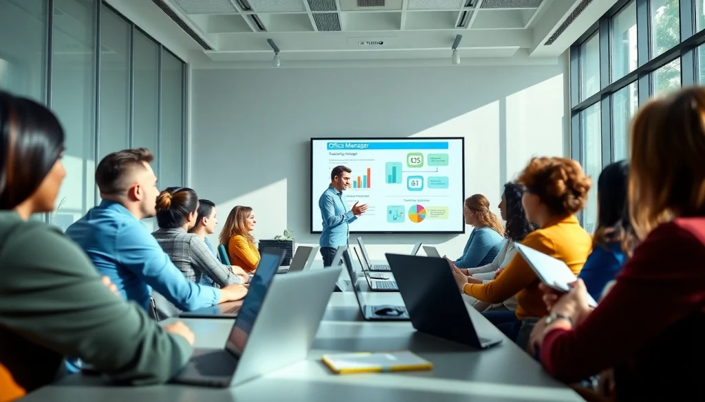 Enhance skills through office manager training with engaging interactions in a professional setting.