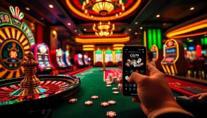 Trải nghiệm lối chơi đầy hồi hộp tại cg79 với hình ảnh casino sống động, bao gồm bàn poker và roulette.