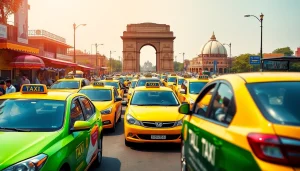 Delhi Taxi Service with vibrant taxis and iconic landmarks in Delhi