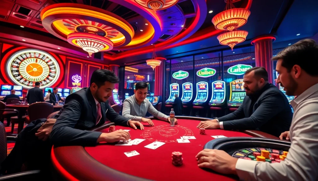 Experience thrilling gameplay at u888 casino with vibrant neon lights and poker action.