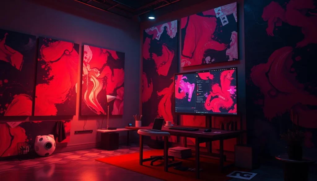 Vibrant art studio showcasing NSFW AI artwork with digital creation tools.