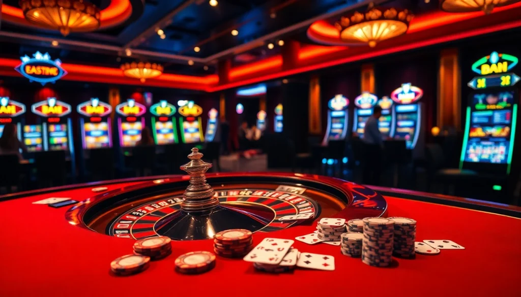 Excited players enjoying a game at BK8 เว็บตรง casino table with roulette and poker chips.