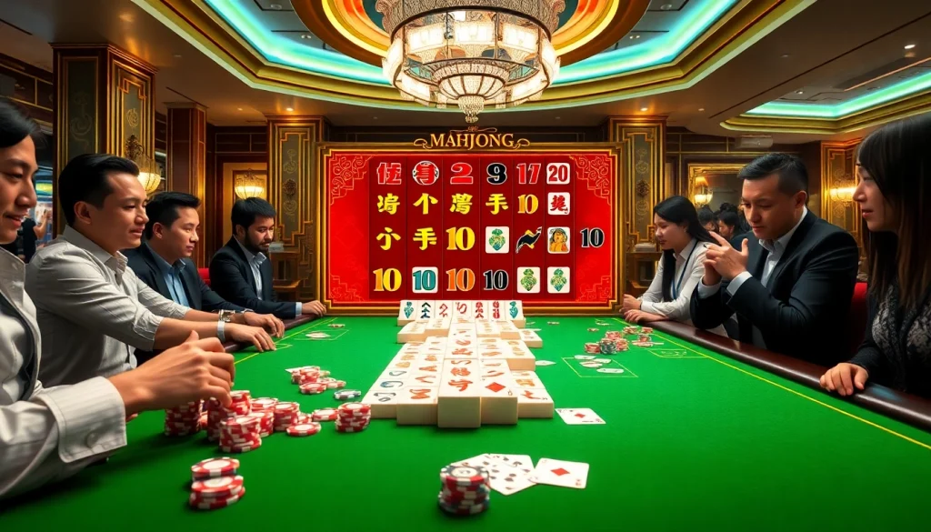 Experience the thrill of a mahjong slot demo in an elegant casino setting, showcasing vibrant gameplay.
