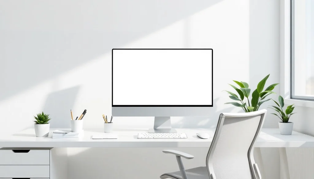 White background website tool displayed on a clean workspace monitor.