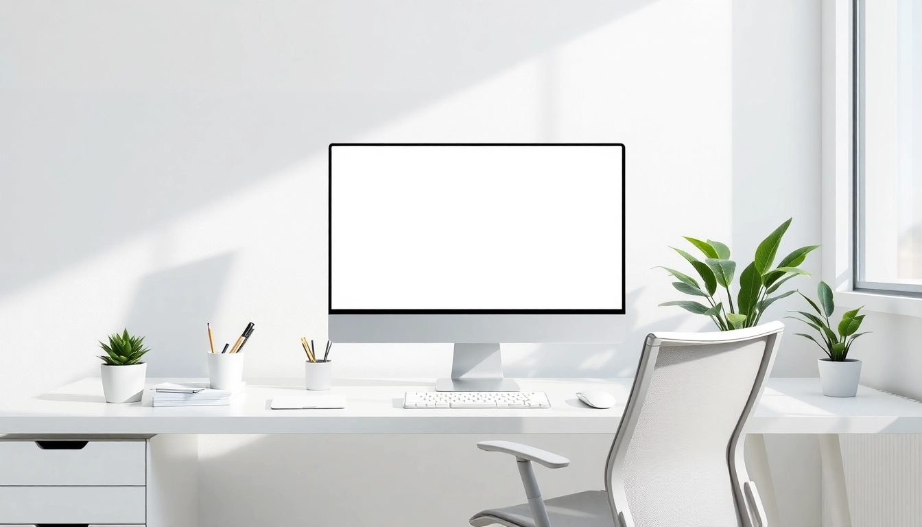 White background website tool displayed on a clean workspace monitor.