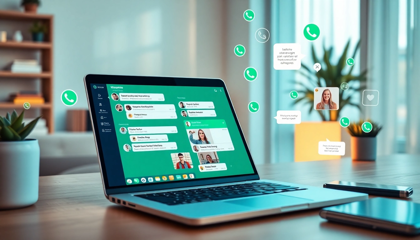 正在使用中的WhatsApp网页版的生动画面，宣传快连VPN以实现安全通信。