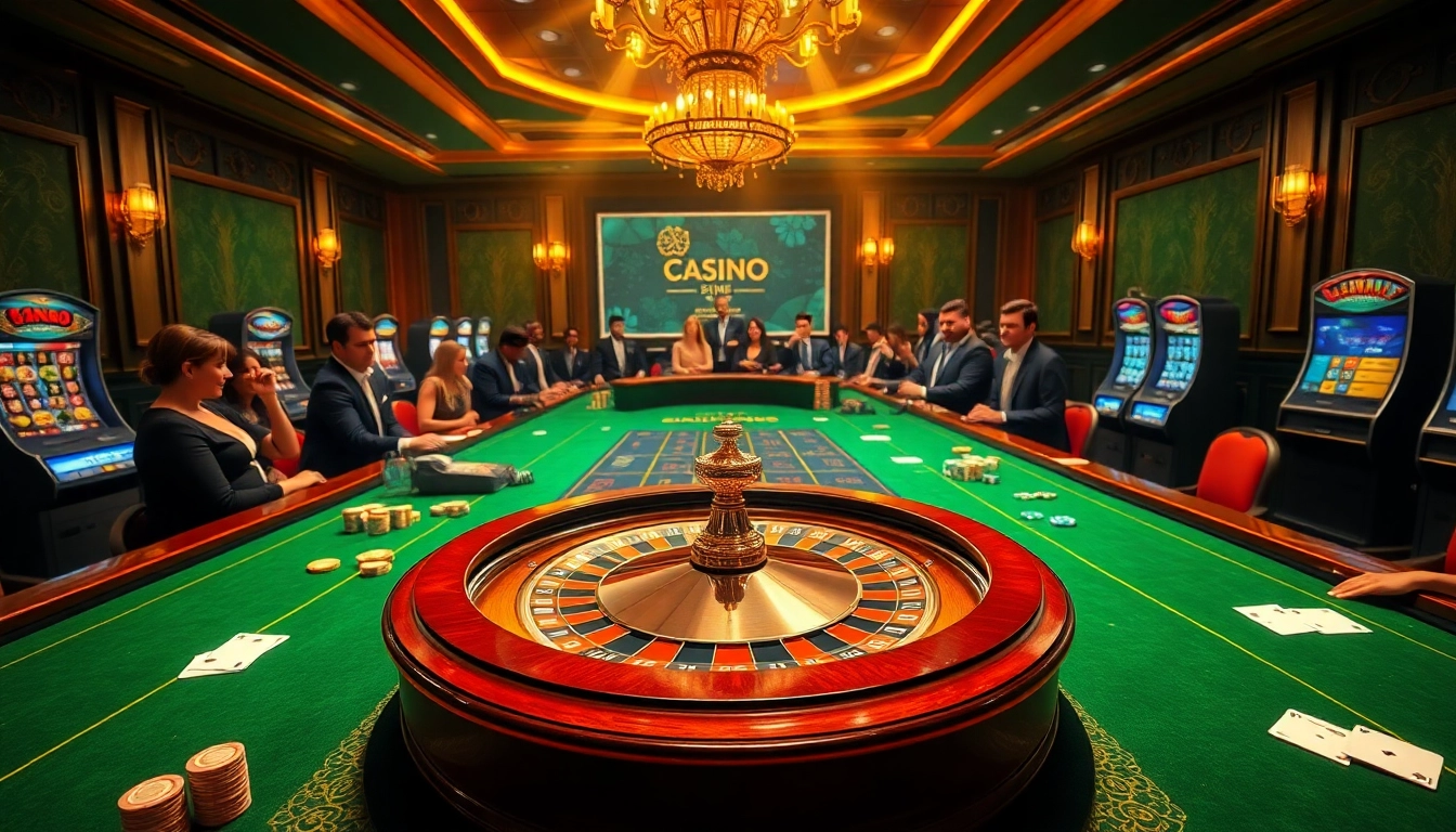 Découvrez le charme du meilleur casino en ligne avec des joueurs profitant de jeux classiques dans un casino vibrant.