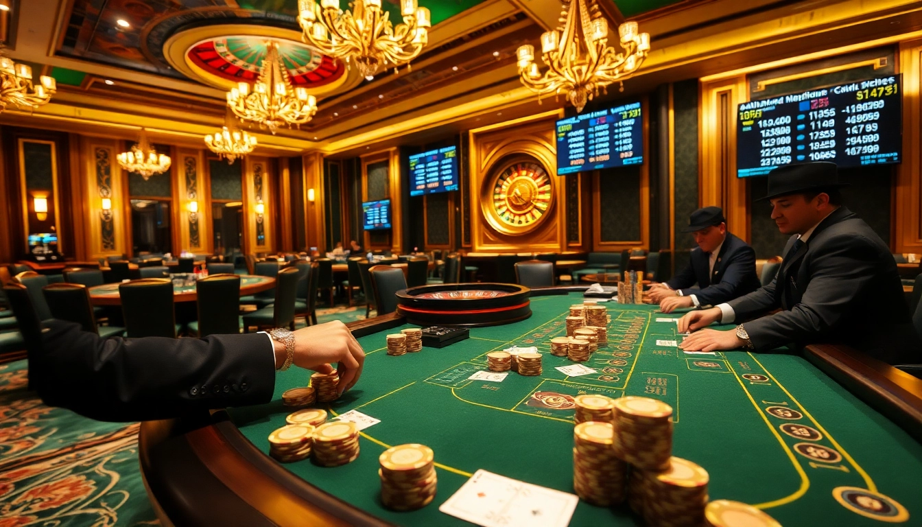 Découvrez l'ambiance palpitante du meilleure casino en ligne avec des joueurs autour d'une table de poker à enjeux élevés.