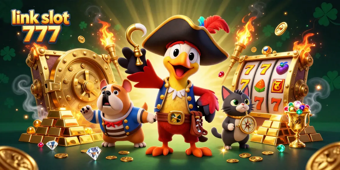 Spin the reels at link slot 777 with a vibrant pirate-themed scene filled with treasures.