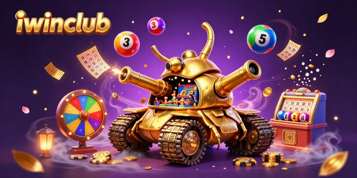 Experience thrilling excitement with iwinclub's vibrant 3D casino artwork featuring golden beetle tank and lively game elements.