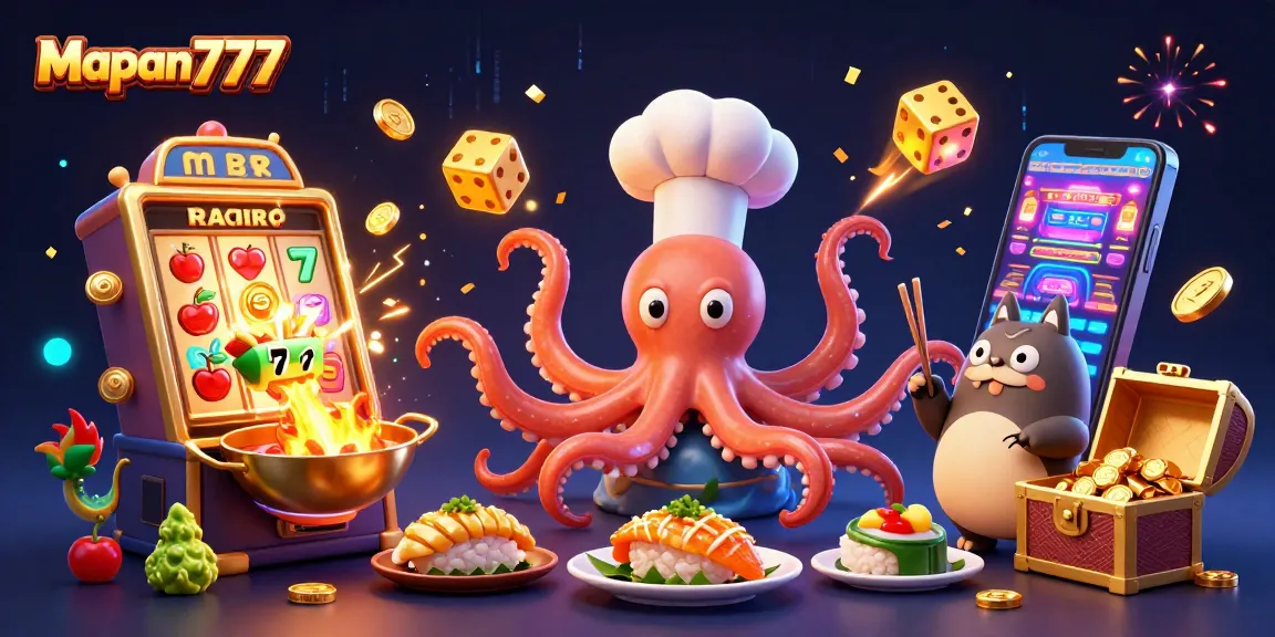 Experience excitement with Mapan777's dynamic casino scene featuring vibrant games and characters.