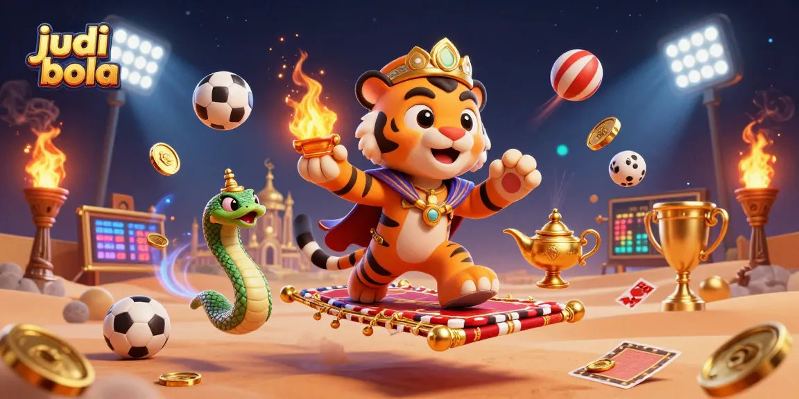 Experience judi bola excitement with dynamic sports elements and vibrant Arabian-themed characters in 3D.