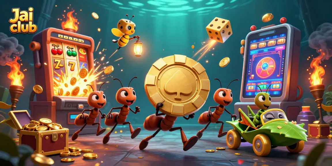 Jai club invites players to a thrilling heist with ants carrying a giant poker chip.