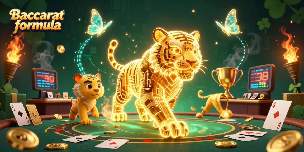 Engage with the Baccarat formula in a digital casino landscape featuring a neon golden tiger.