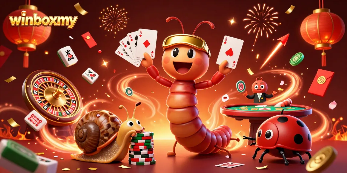 Experience the vibrant world of winboxmy with a lively 3D illustration featuring a unique casino scene, showcasing exciting gaming elements.