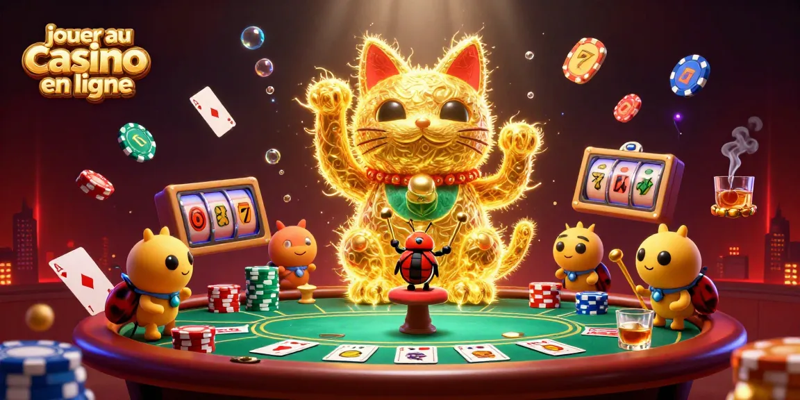 Jouer au casino en ligne avec des feux follets dorés et une ambiance de poker dynamique et colorée.