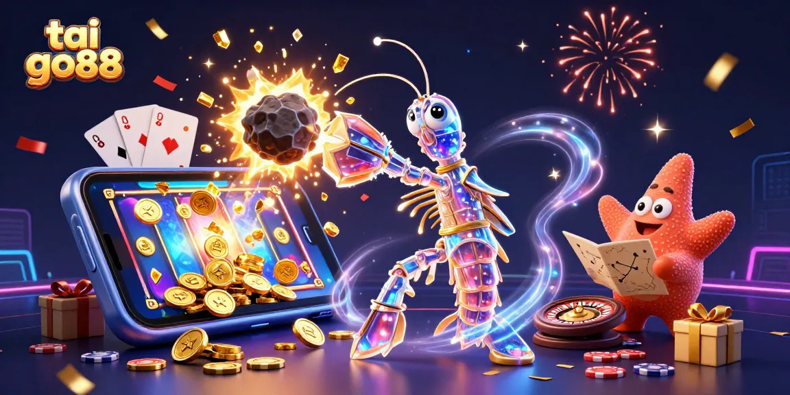 Experience thrilling gaming with tai go88 as characters battle for golden gems amidst vibrant casino elements.
