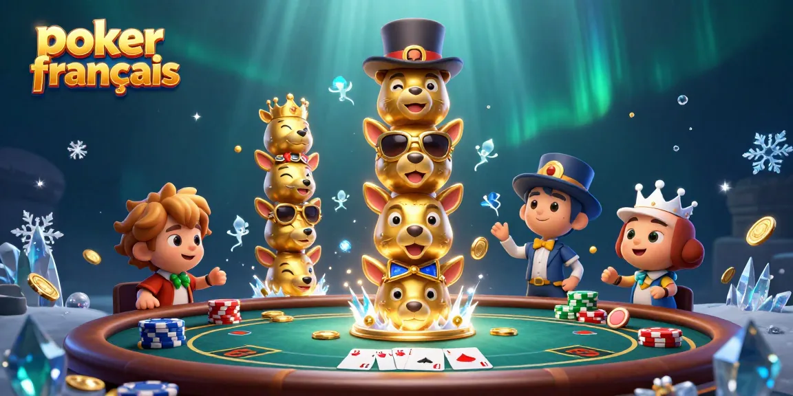 Jouer au poker français grâce à un totem de casino coloré entouré de jetons et de cartes.