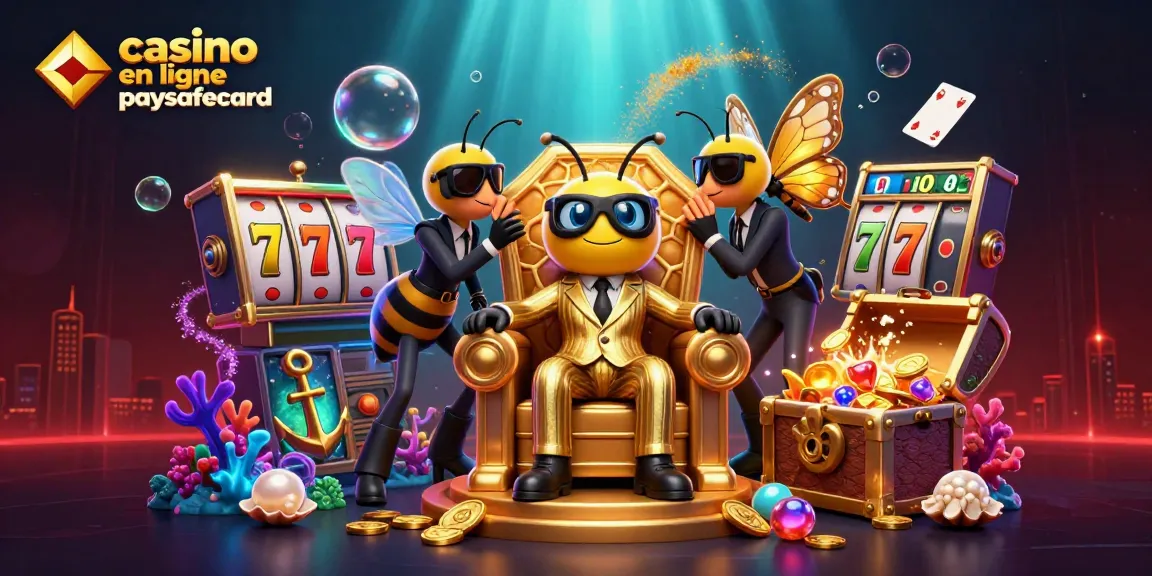 Illustration dynamique d'un casino en ligne paysafecard avec des éléments de machines à sous.