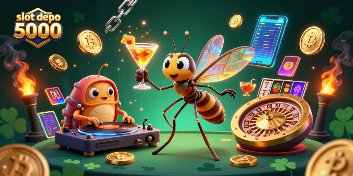 Unlock excitement at slot depo 5000 with dynamic characters and casino elements in a vibrant digital scene.
