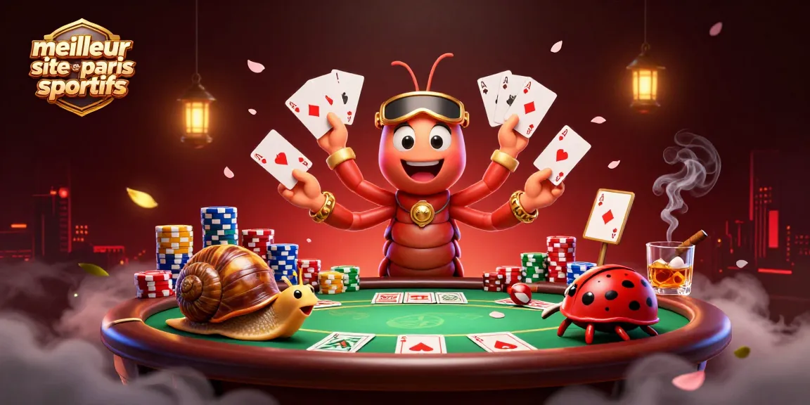 Visuel dynamique illustrant le meilleur site de paris sportifs avec des personnages uniques et des éléments de casino.