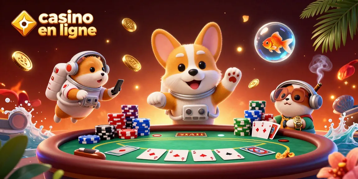 Profitez d'une expérience de jeu immersive avec notre illustration de casino en ligne, où le corgi astronaute et ses amis jouent ensemble.