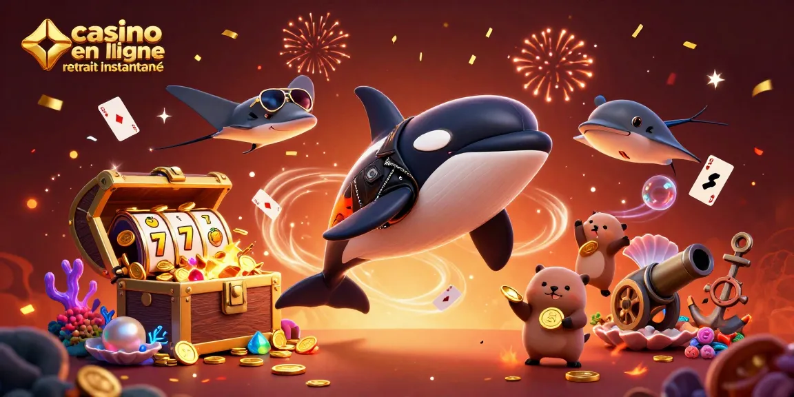 Illustration captivante de l'univers du casino en ligne retrait instantané avec des personnages animés et des éléments de jeu.