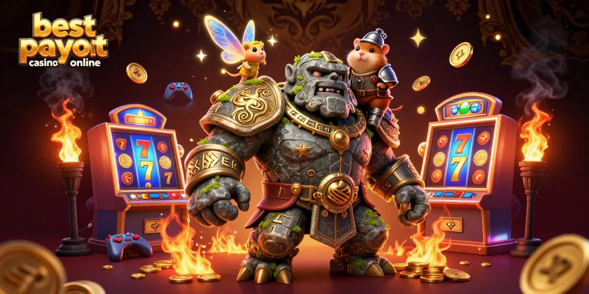 Experience excitement with the best payout casinos online featuring glowing slot machines and magical characters.