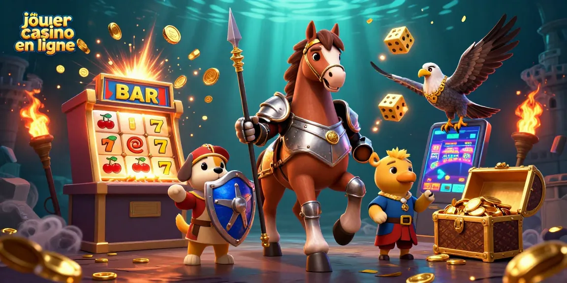 Jouez au casino en ligne avec des personnages animés, machines à sous et effets de jackpot éclatants.