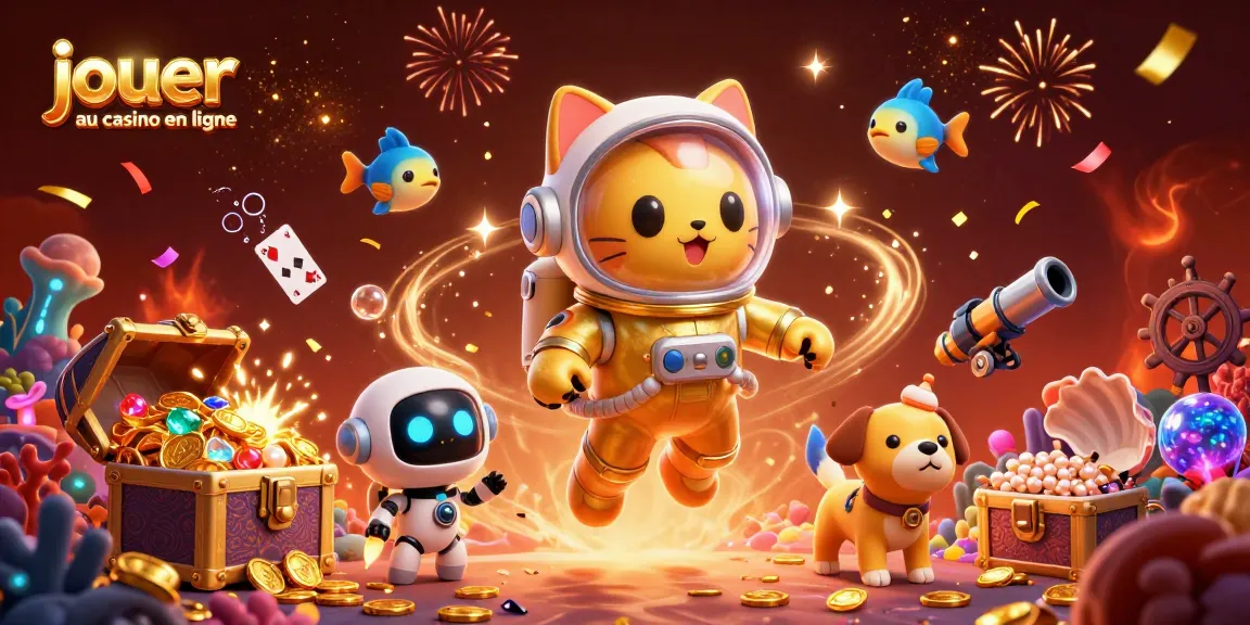 Jouez au casino en ligne avec ce chat astronaute 3D dans un univers coloré rempli de trésors et de cartes de jeu.