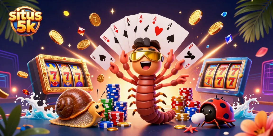 Engage with exciting slot games at situs 5k featuring a lively dealer and vibrant casino elements.